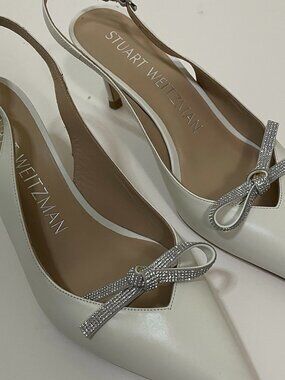 Stuart Weitzman SW Bow 75 Slingback white leather point toe